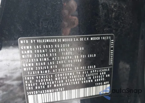 2022 Volkswagen Tiguan 2.0T Se из США, поврежденный, VIN 3VV2B7AX3NM019767